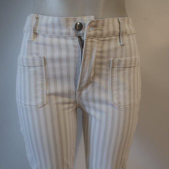 Womens Frame Courtyard LBCFRA009S Beige White Bardot Kick Flare Denim Jean 28 - Picture 3 of 11